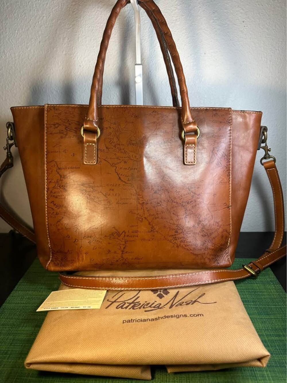 Patricia Nash Riot Rust Map Print Leather Tote Bag